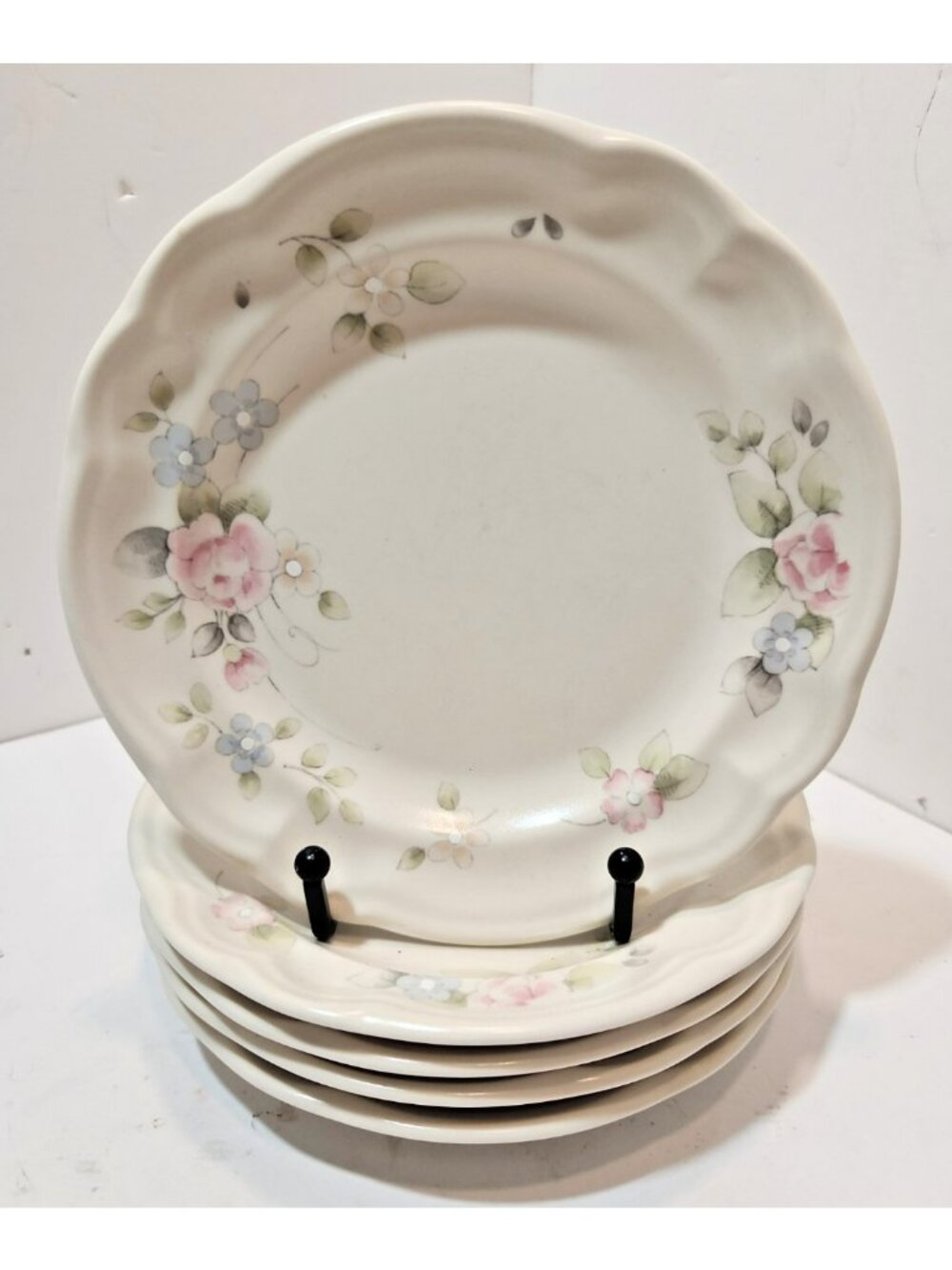 Vtg Pfaltzgraff Tea Rose Stoneware Salad Plates Set of 5 USA Made 7.25"